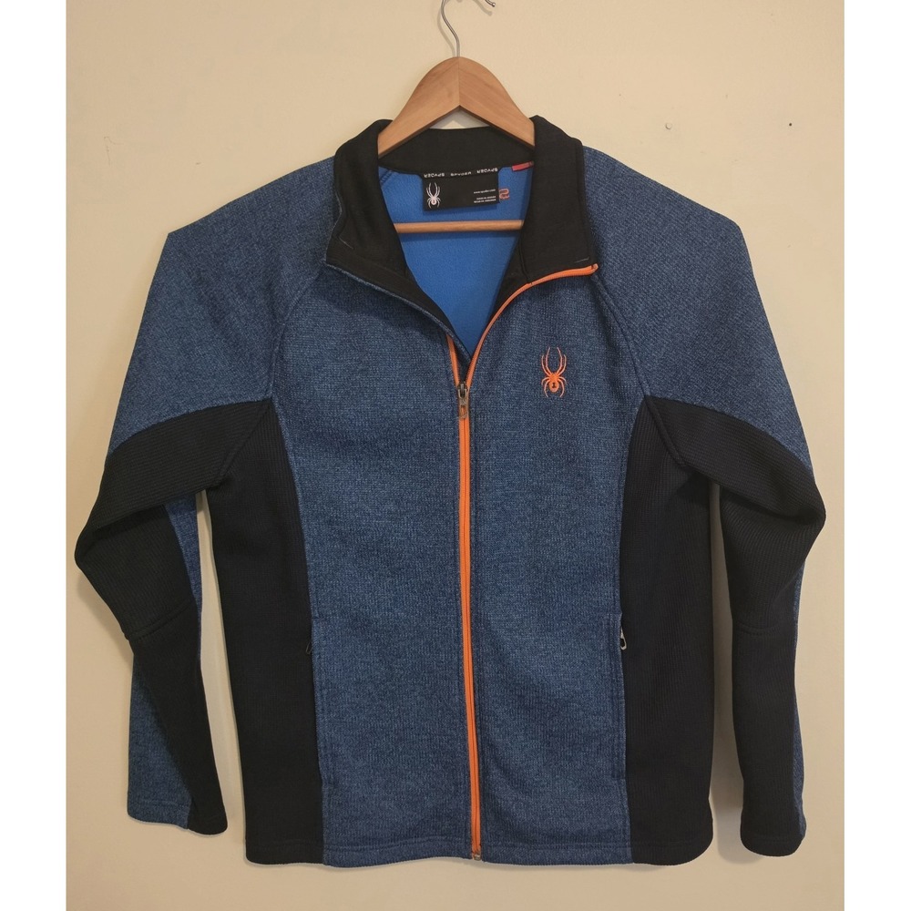 Spyder Men's Full Zip Fleece Stryke Jacket Blue/Black/Orange Size L - Picture 2 of 8